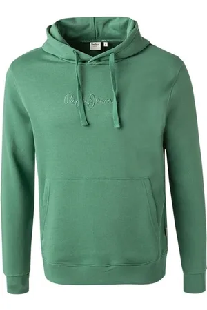 Pepe Jeans Sweathshirts & Hoodies, Herre, Grøn, M, Bomuld, Bomuldshættetrøje med broderet logo