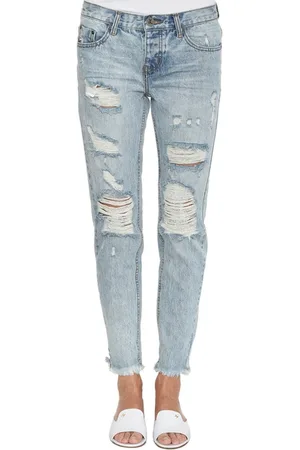 ONE TEASPOON Jeans, Dame, Blå, W26, Bomuld, Højtaljede slidte blå jeans