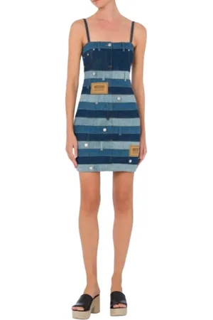 Moschino Kjole, Dame, Flerfarvet, M, Denim, Denim Patchwork Kort Kjole