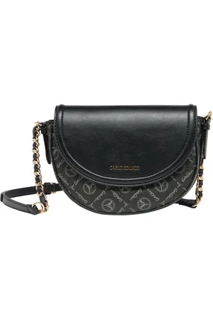 Carlo Colucci Taske, Dame, Sort, ONE SIZE, Uld, Stilfuld Logo Print Håndtaske