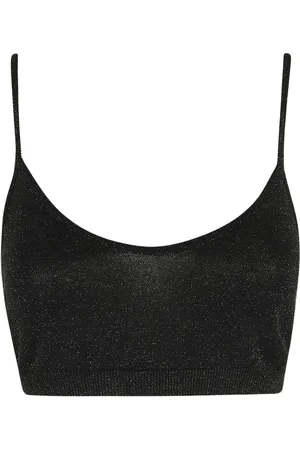 FEDERICA TOSI Top, Dame, Sort, S, Lurex Cropped Top med Tynde Stropper