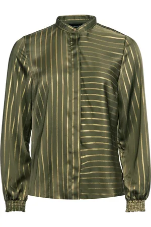 Liberté Bluser & Skjorter, Dame, Flerfarvet, L, Uld, Army Gold Pinstripe LS Skjorte