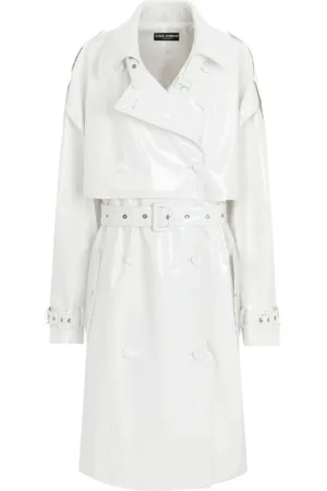 Dolce & Gabbana Frakke, Dame, Hvid, XS, Uld, Hvid Patent Trench Coat
