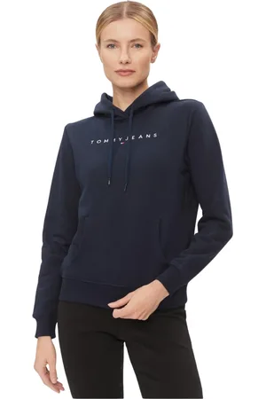 Tommy Hilfiger Sweathshirts & Hoodies, Dame, Blå, S, Bomuld, Broderet Logo Hættetrøje - Blå