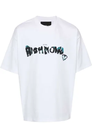 John Richmond Top, Herre, Hvid, M, Bomuld, Logo Front Rund Hals Kortærmet T-shirt