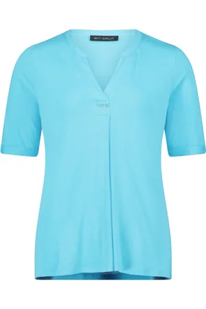 Betty Barclay Bluser & Skjorter, Dame, Blå, L, Uld, Feminin V-hals Bluse Skjorte