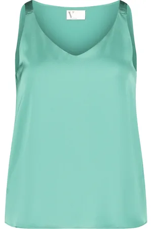 Vera Mont Top, Dame, Grøn, M, Satin, Elegant Satin V-Hals Bluse