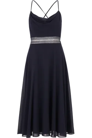 Vera Mont Kjole, Dame, Blå, 2XL, Chiffon, Chiffon Cocktailkjole med Waterfall Halsudskæring