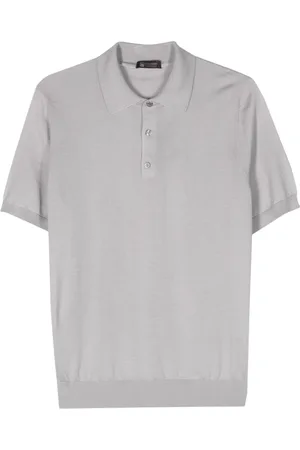 COLOMBO Top, Herre, Grå, L, Cashmere, Luksus Cashmere Silk Polo Shirt