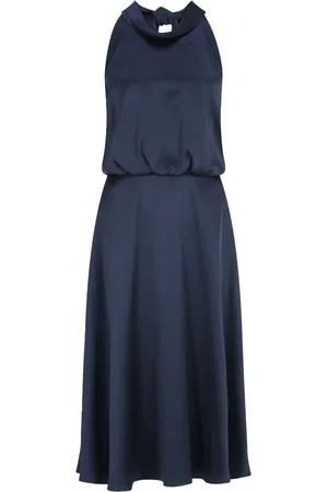 Vera Mont Kjole, Dame, Blå, XL, Satin, Satin Cocktailkjole med stående krave