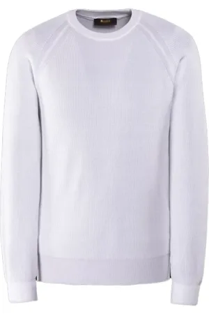 MOORER Strik, Herre, Hvid, L, Uld, Engelsk Ribstrik Sweater
