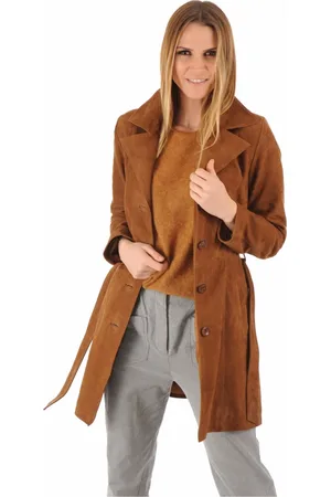 La Canadienne Frakke, Dame, Brun, M, Læder, Velour læder trench coat cognac