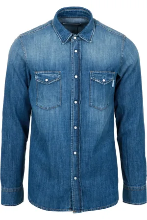 Mauro Grifoni Skjorte, Herre, Blå, XL, Denim, Denim Krave Skjorte Lange Ærmer Lommer