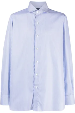 Finamore Skjorte, Herre, Blå, 3XL, Blå Stribet Skjorte