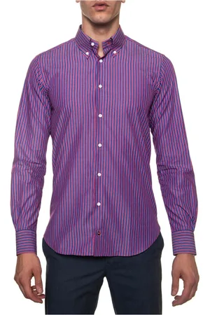 Carrel Skjorte, Herre, Flerfarvet, M, Bomuld, Italiensk Stribet Button-Down Skjorte