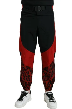 Dolce & Gabbana Bukser, Herre, Sort, M, Nylon, Leopard Print Jogger Bukser