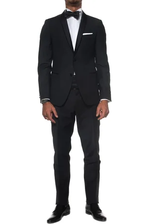 PAOLONI Jakkesæt, Herre, Sort, M, Uld, Slim Fit Tuxedo med Shawled Krave
