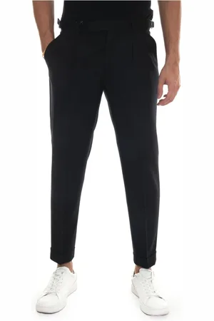 PAOLONI Bukser, Herre, Sort, 3XL, Uld, Slim Fit Flannel Bukser med Rullekant