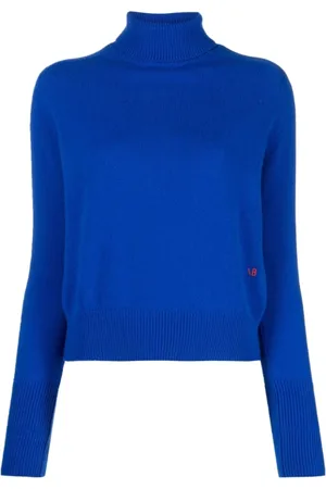 Victoria Beckham Strik, Dame, Blå, M, Uld, Koboltblå Roll-Neck Sweater
