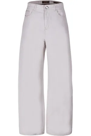 MOORER Bukser, Dame, , W25, Bomuld, Ecru Baggy Bomuld Linned Bukser