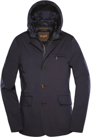 MOORER Jakke, Herre, Blå, M, Satin, Iridescent Stretch Satin Jacket med Aftagelig Krop og Hætte