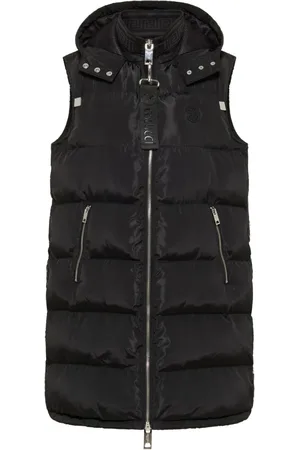 Carlo Colucci Jakke, Dame, Sort, M, Uld, Quiltet Lang Vest med Hætte