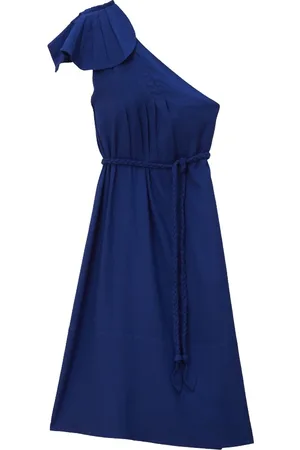 Farm Rio Kjole, Dame, Blå, S, Uld, Elegant One Shoulder Maxi Kjole