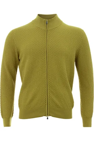 Gran Sasso Strik, Herre, Grøn, L, Bomuld, Sennep Cardigan Sweater