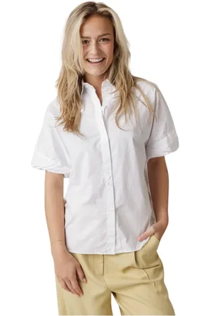 Knit-ted Bluser & Skjorter, Dame, Hvid, XL, Bomuld, Hvid Knappet Bluse Kort Ærme