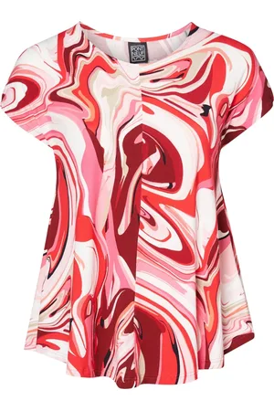 Pont Neuf Bluser & Skjorter, Dame, Rød, 3XL, Tyl, Rød og Hvid Tunika Bluse Calina