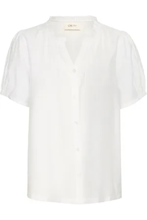 Cream Bluser & Skjorter, Dame, Hvid, XS, Uld, Bluse med flæsedetaljer og korte ærmer