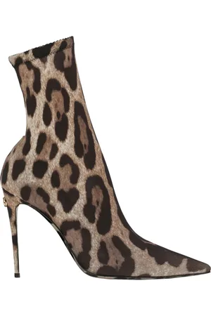 Dolce & Gabbana Sko, Dame, Brun, 37 1/2 EU, Leopard-Print Stretch Fabric Boot