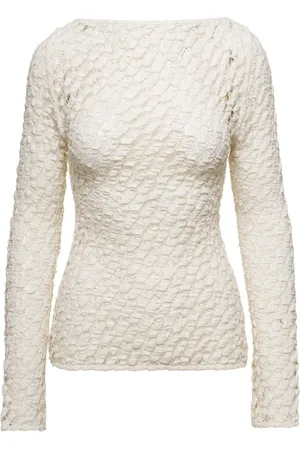 Rohe Top, Dame, Hvid, S, Bomuld, Hvid Sweater Bådhals Blonder Detalje