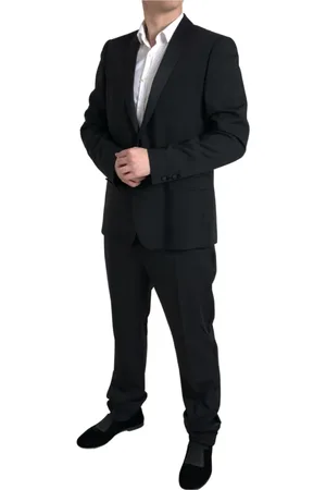 Dolce & Gabbana Jakkesæt, Herre, Sort, 2XL, Uld, Sort Slim Fit 2-Delt Dragt