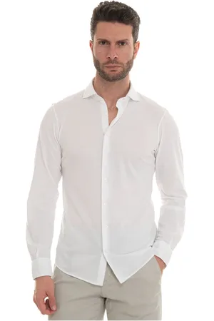 Gran Sasso Skjorte, Herre, Hvid, S, Bomuld, Tekstureret Polo Shirt med Fransk Krave