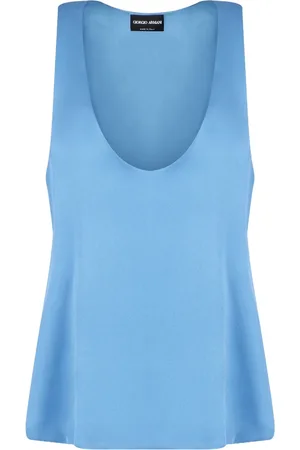 Giorgio Armani Top, Dame, Blå, M, Silke Ærmeløs Rund Hals Top