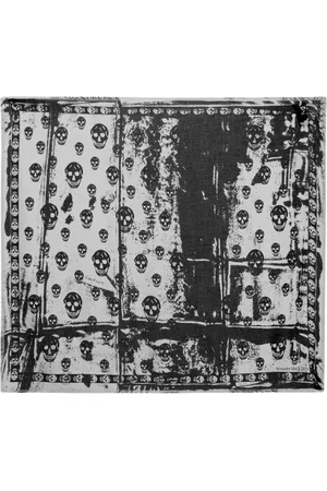 Alexander McQueen Tilbehør, Herre, Flerfarvet, ONE SIZE, Klassisk Tørklæde - Lærred - Elfenben/Sort