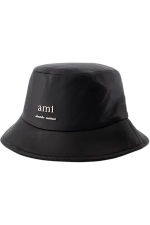 Ami Tilbehør, unisex, Sort, 60 CM, Læder, Sort Læder Bucket Hat med Messingdetaljer