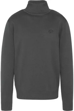 Schott NYC Strik, Herre, Grå, S, Bomuld, Bomuld Broderet Turtleneck Sweater