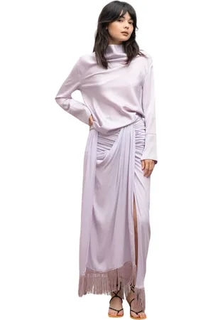 Ahlvar Gallery Bluser & Skjorter, Dame, Lilla, L, Silkebluse med Vandfaldsdrape