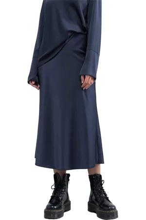Ahlvar Gallery Nederdel, Dame, Blå, XL, Satin, Satin Bias Cut Midi Nederdel