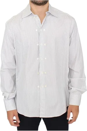 ERMANNO SCERVINO Skjorte, Herre, Hvid, L, Bomuld, Hvid Grå Stribet Casual Skjorte