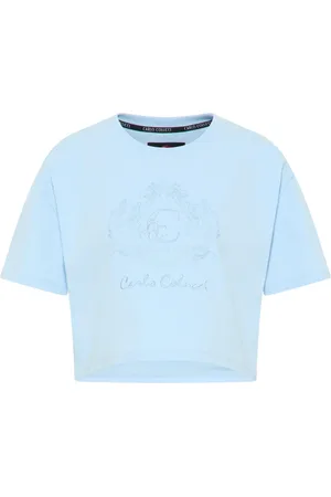 Carlo Colucci Top, Dame, Blå, L, Bomuld, Oversize Cropped T-Shirt