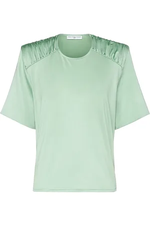 MVP Wardrobe Top, Dame, Grøn, XS, Uld, Elegant Draperet Skulder T-Shirt