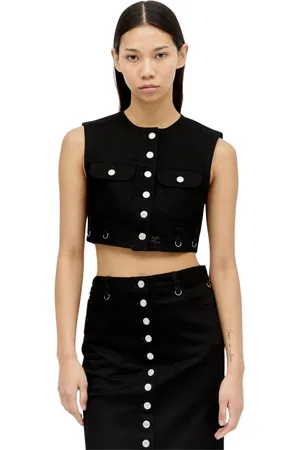 Courrèges Jakke, Dame, Sort, S, Denim, Denim Crop Vest med Logo Broderi