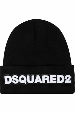 Dsquared2 Tilbehør, Herre, Sort, ONE SIZE, Uld, Sort Logo Beanie Strikket Uld