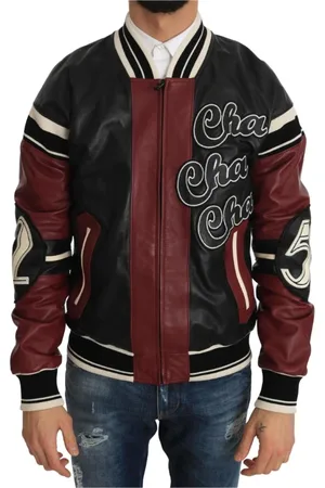 Dolce & Gabbana Jakke, Herre, Flerfarvet, XS, Læder, Sort Rød Læder Club Lounge Jakke