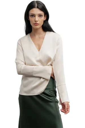 Ahlvar Gallery Bluser & Skjorter, Dame, , XS, Silke V-Hals Bluse Creme