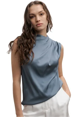 Ahlvar Gallery Top, Dame, Blå, S, Silke Tank Top med Asymmetriske Folder