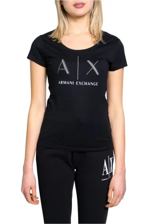 Armani Exchange Top, Dame, Sort, S, Uld, Stilfuld Logo Studs Dame T-Shirt